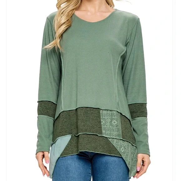 Yak & Yeti Green Tunic Top Boho Patchwork Casual Lace. NWT. Various Sizes 23876 - Picture 2 of 3